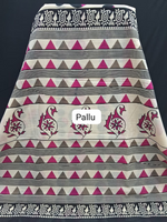 Cream, Black, and Magenta Geometric & Polka Dot Mulmul Cotton Saree pallu