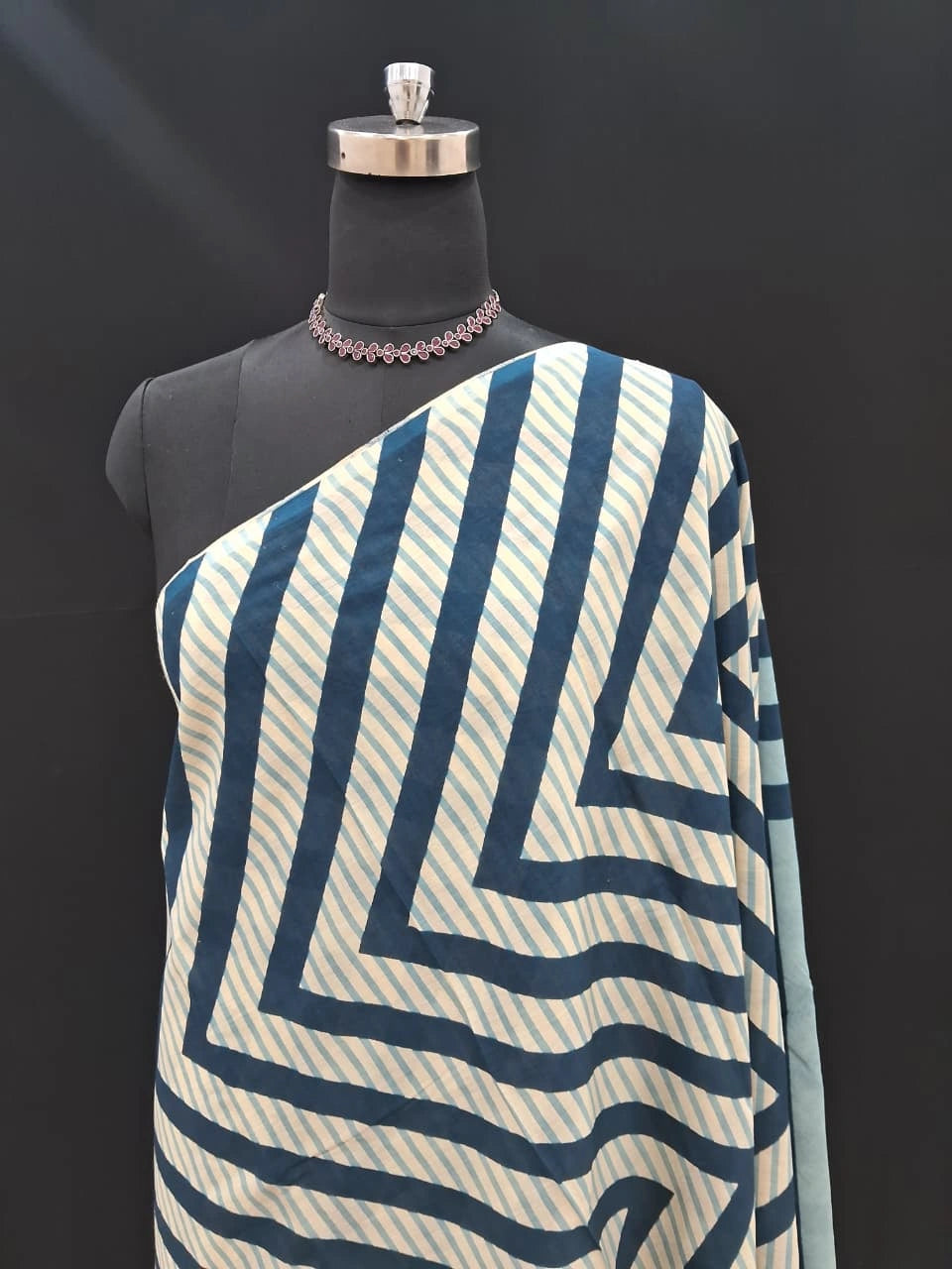 Navy & White Striped Mulmul cotton