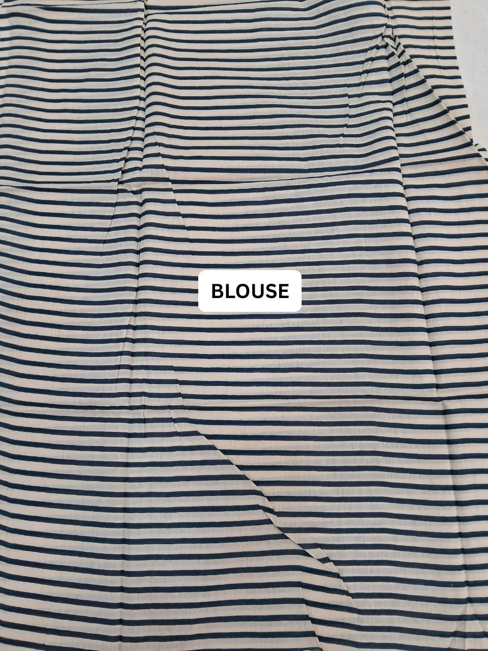 Navy & White Striped Mulmul cotton Saree blouse