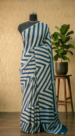 Navy & White Striped Mulmul cotton