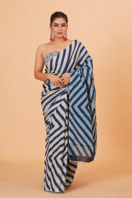 Off-White Mulmul Cotton Saree