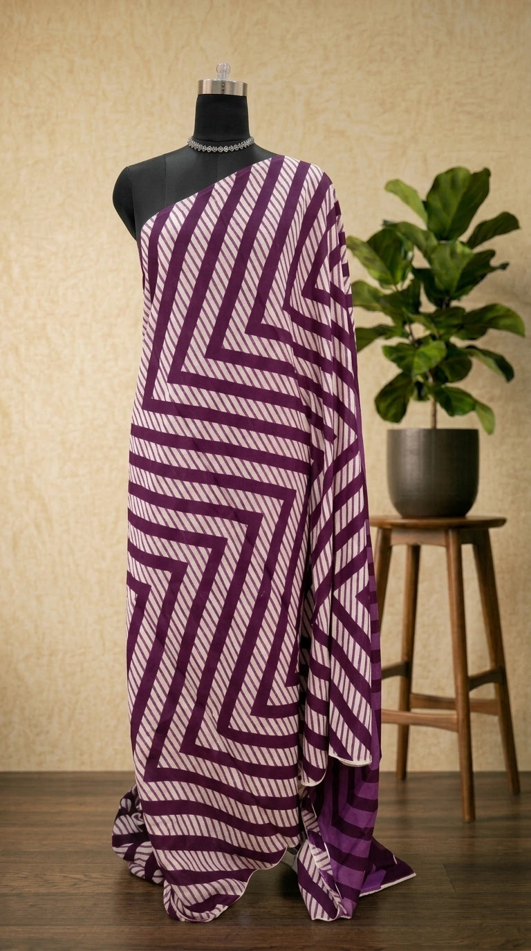 Magenta & Purple Geometric Pattern Mulmul Cotton Saree