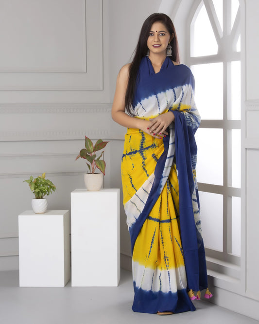 Mango Yellow Mulmul Cotton Saree