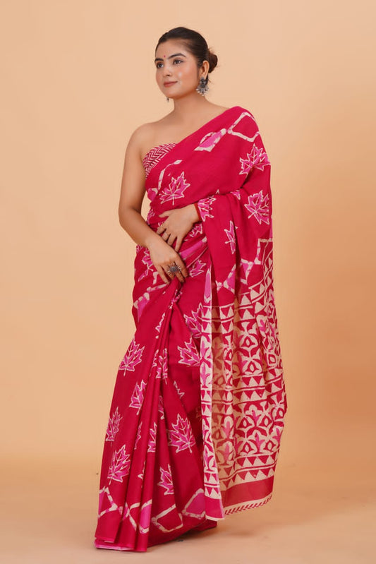 Pink Mulmul Cotton Saree