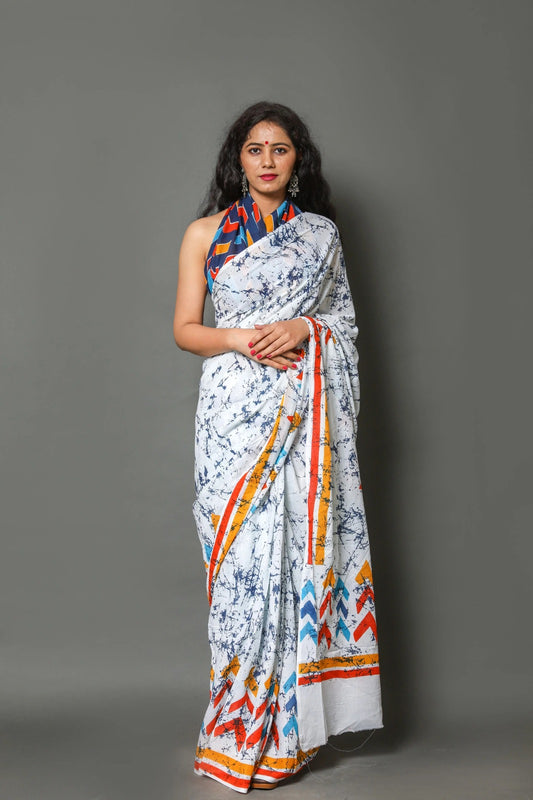 White Mulmul Cotton Saree