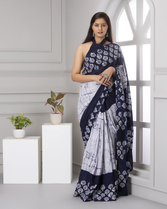 Light Blue Mulmul Cotton Saree