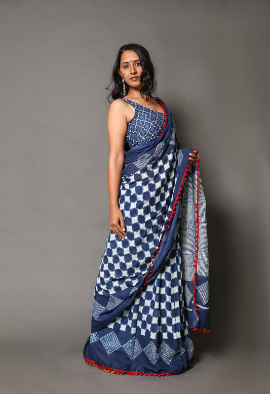 White Mulmul Cotton Saree 