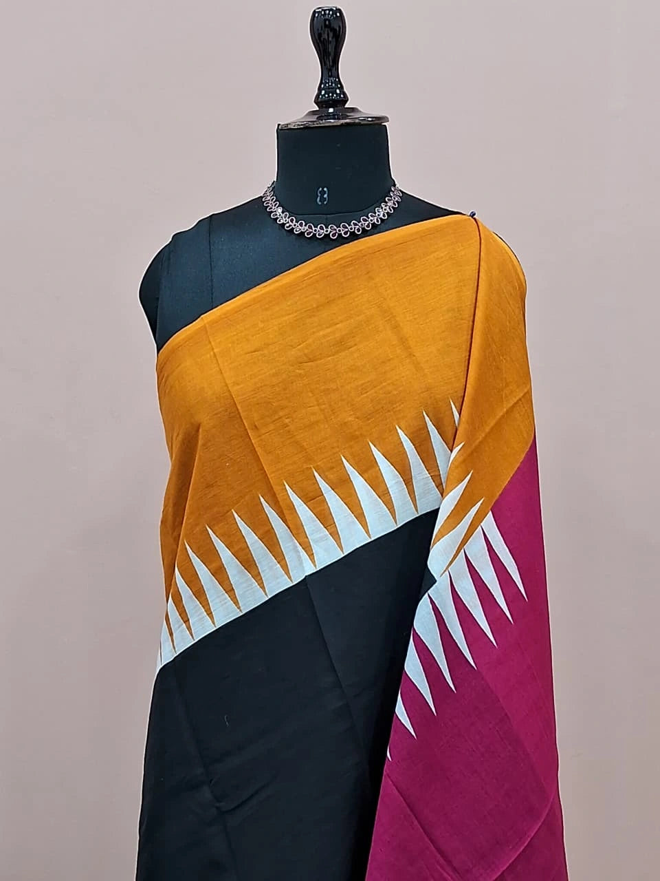 Elegant Vibrant Black Mulmul Cotton Saree 1