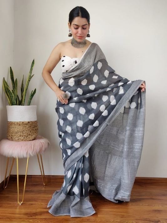 Metal Grey Mulmul Cotton Saree