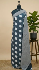 Beautiful Metal Grey Mulmul Cotton Saree