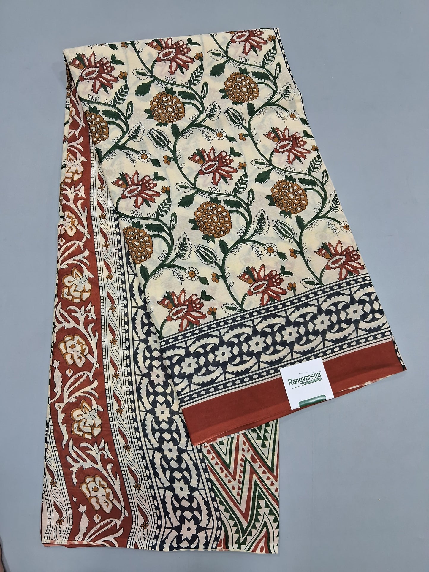 Cream Mulmul Cotton Saree