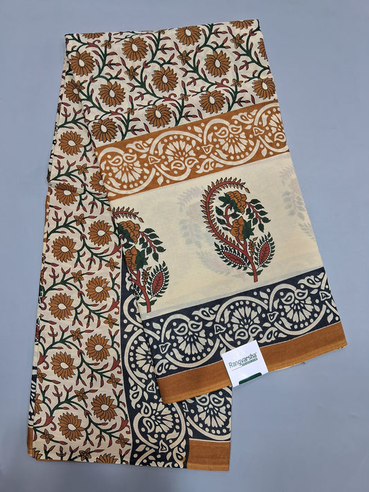 Beige Mulmul Cotton Saree