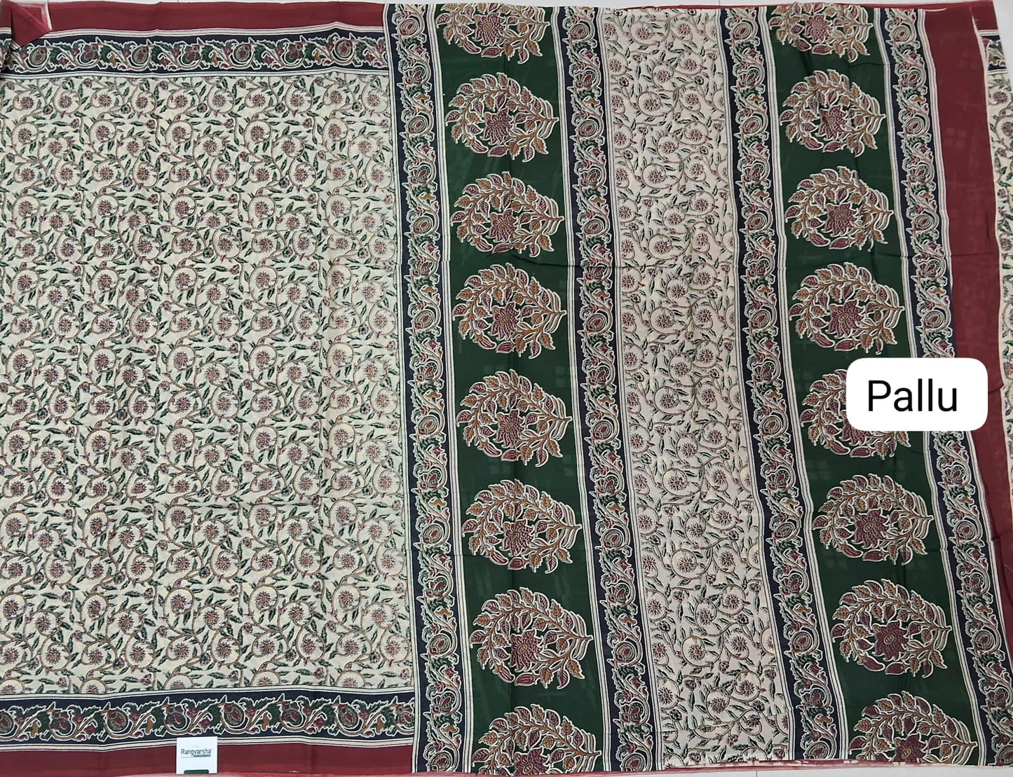 Cream Mulmul Cotton Saree pallu