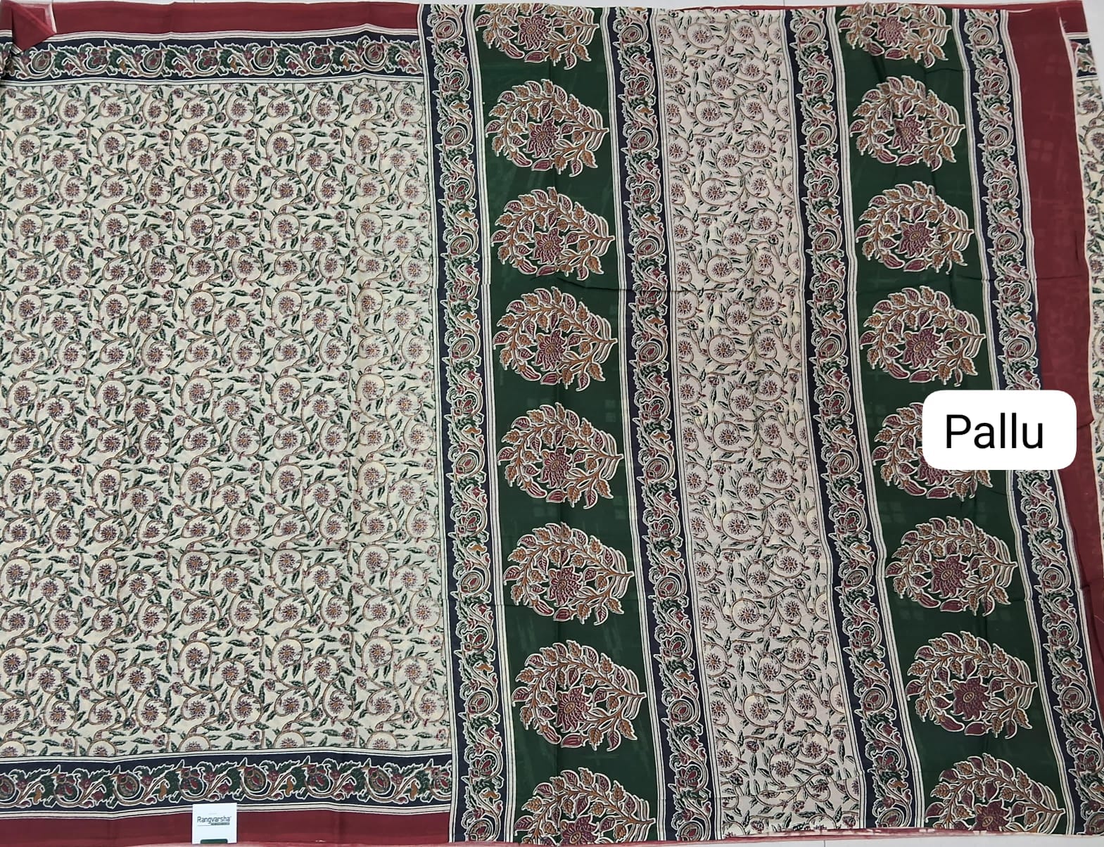 Cream Mulmul Cotton Saree pallu