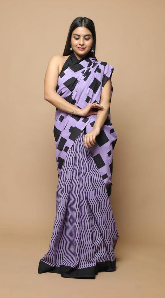 Lavender mulmul cotton saree
