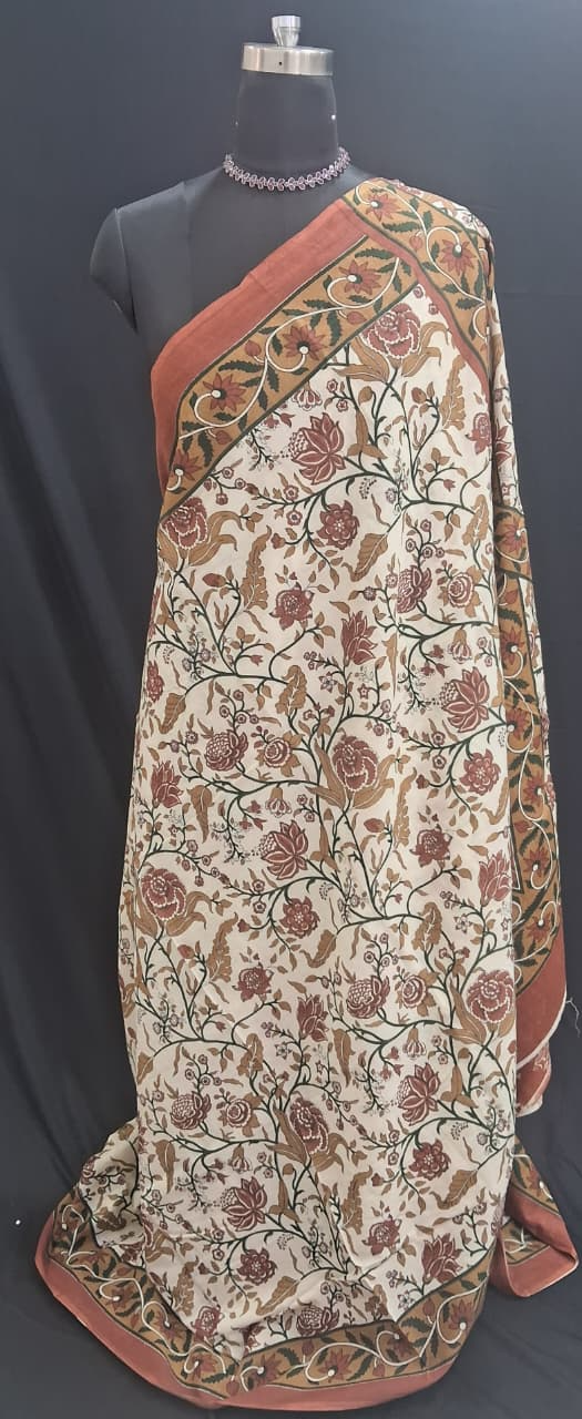 Beige Mulmul Cotton Saree 