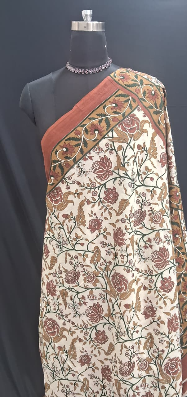 Beige Mulmul Cotton Saree 1