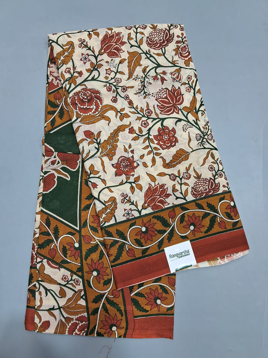 Beige Mulmul Cotton Saree