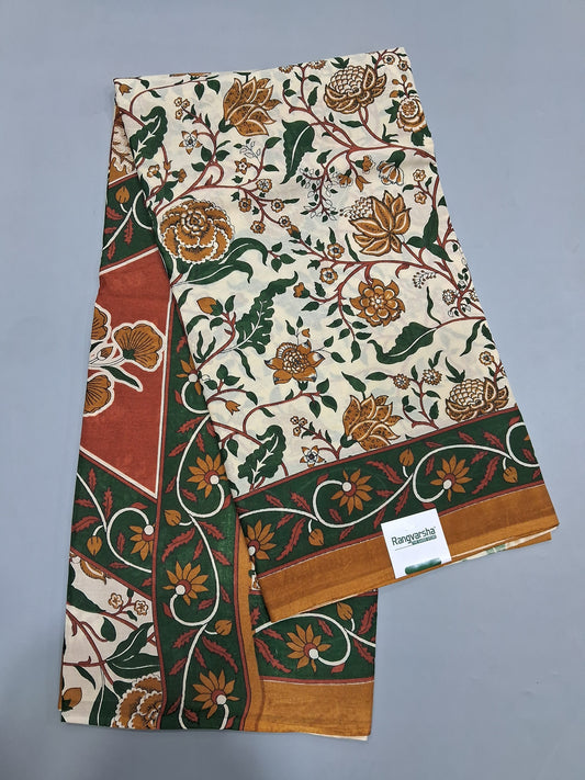 Beige Mulmul Cotton Saree