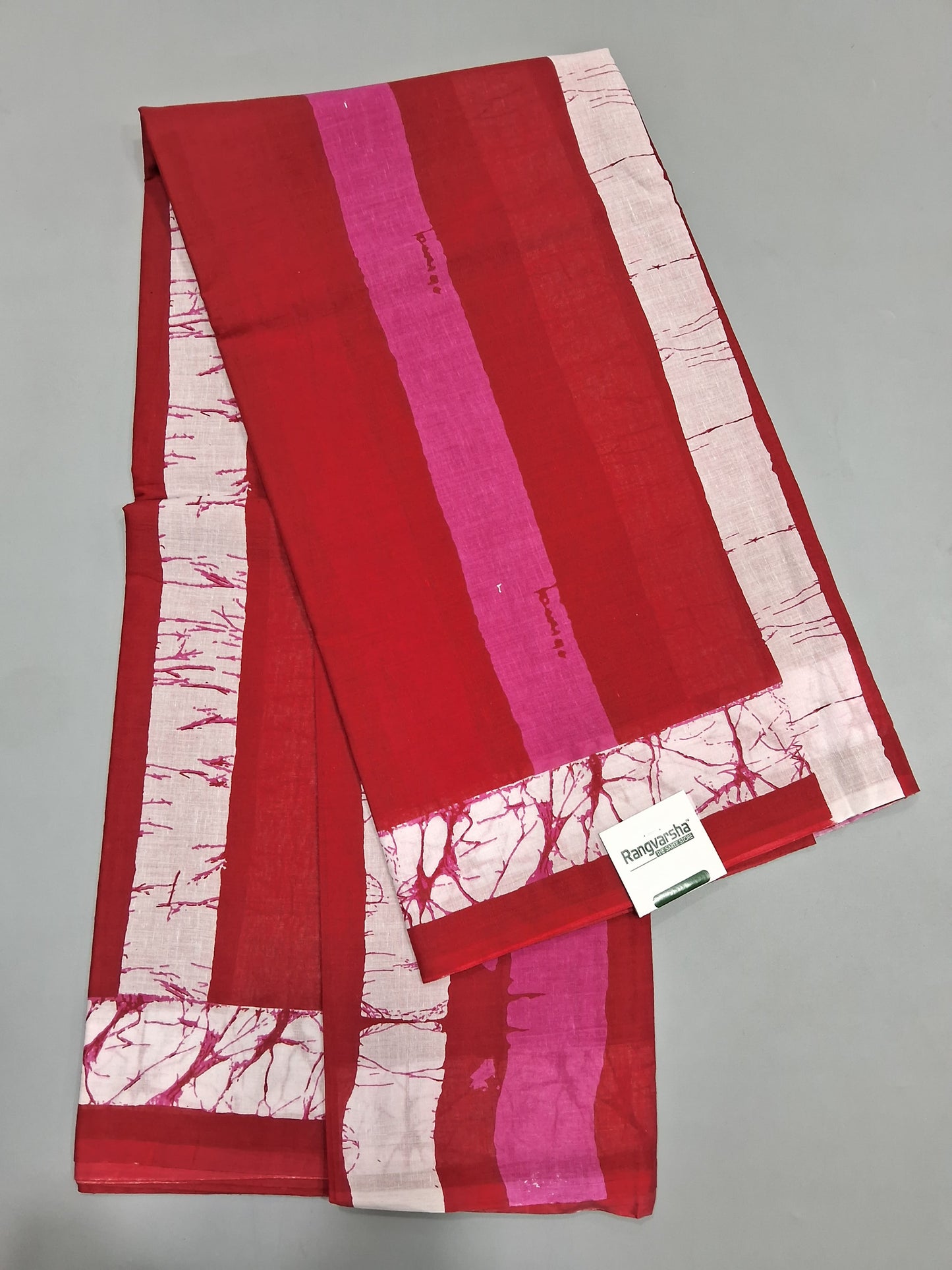 Tomato Red Mulmul Cotton Saree