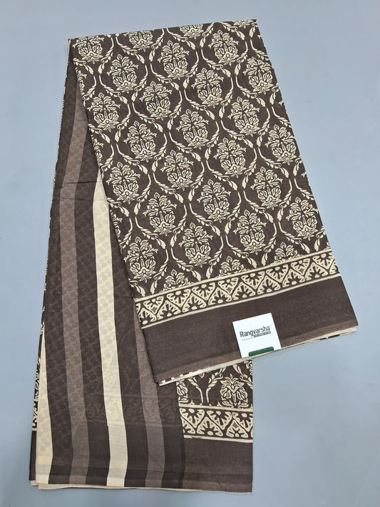 Walnut Brown Mulmul Cotton Saree