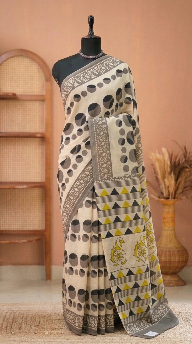 Wheat Mulmul Cotton Saree