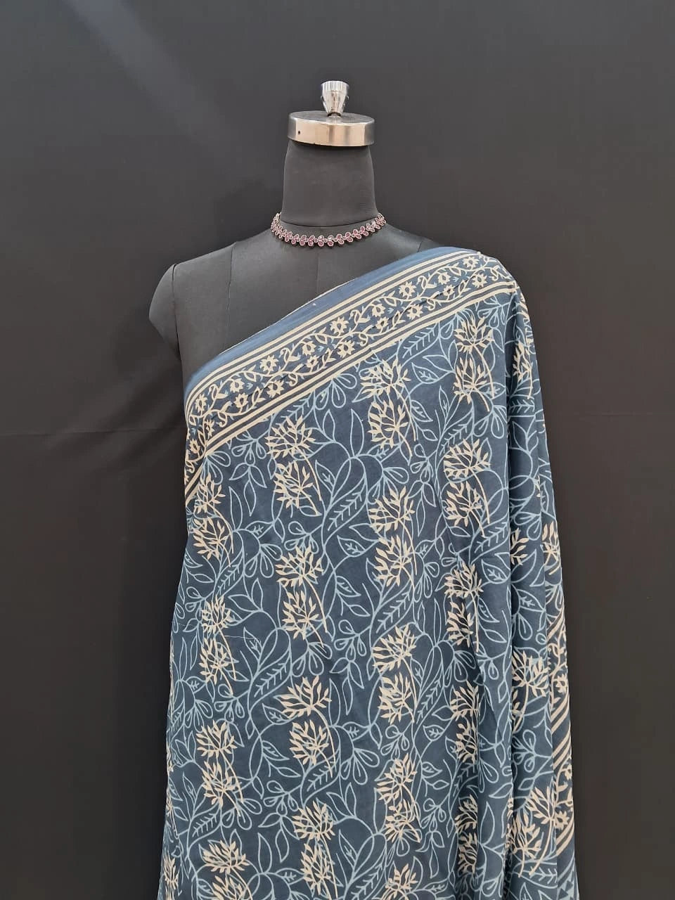 floral printed Dark Blue Mulmul Cotton 