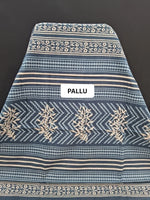 floral printed Dark Blue Mulmul Cotton Saree pallu