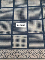 floral printed Dark Blue Mulmul Cotton Saree blouse