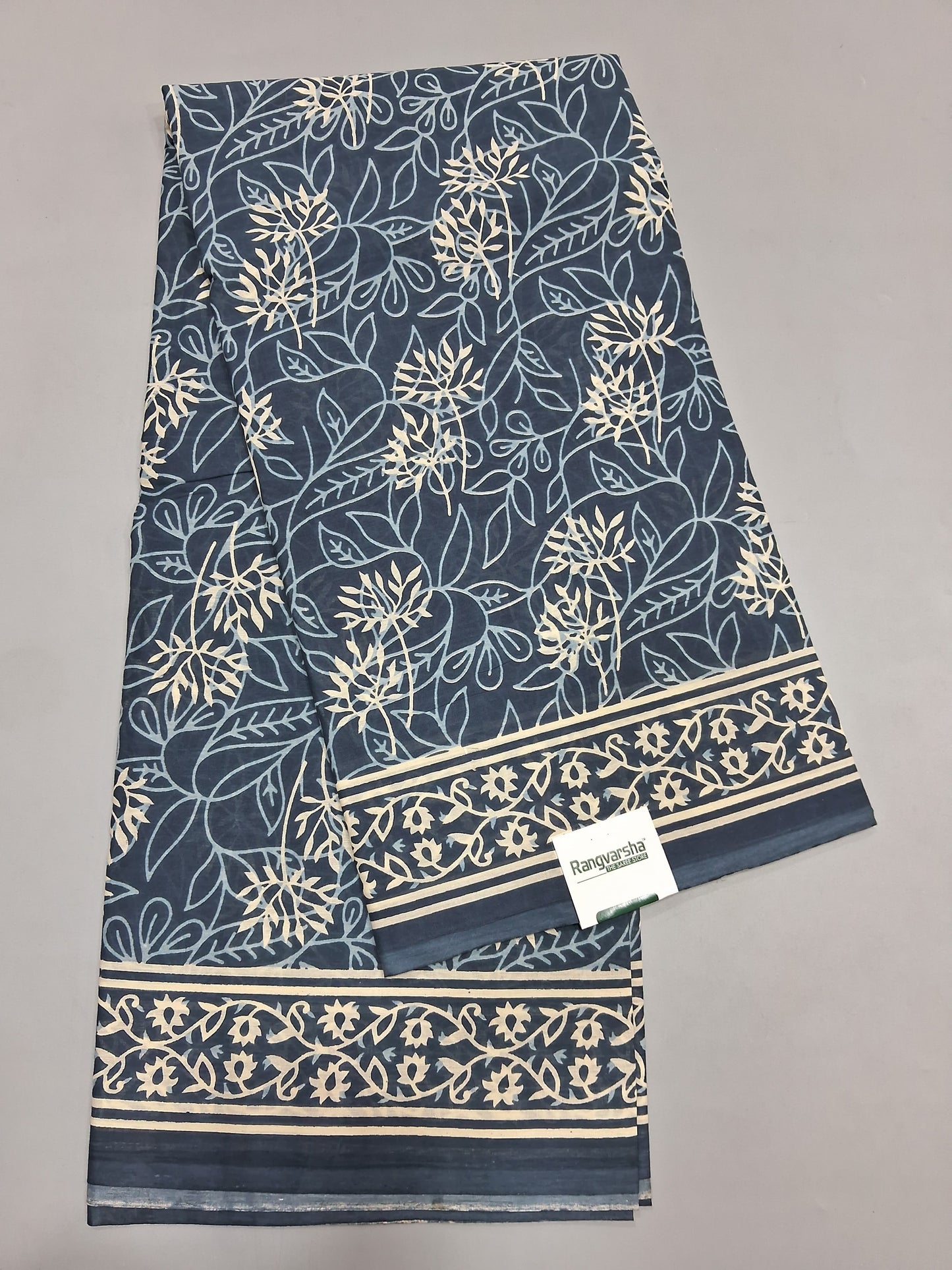 Dark Blue Mulmul Cotton Saree