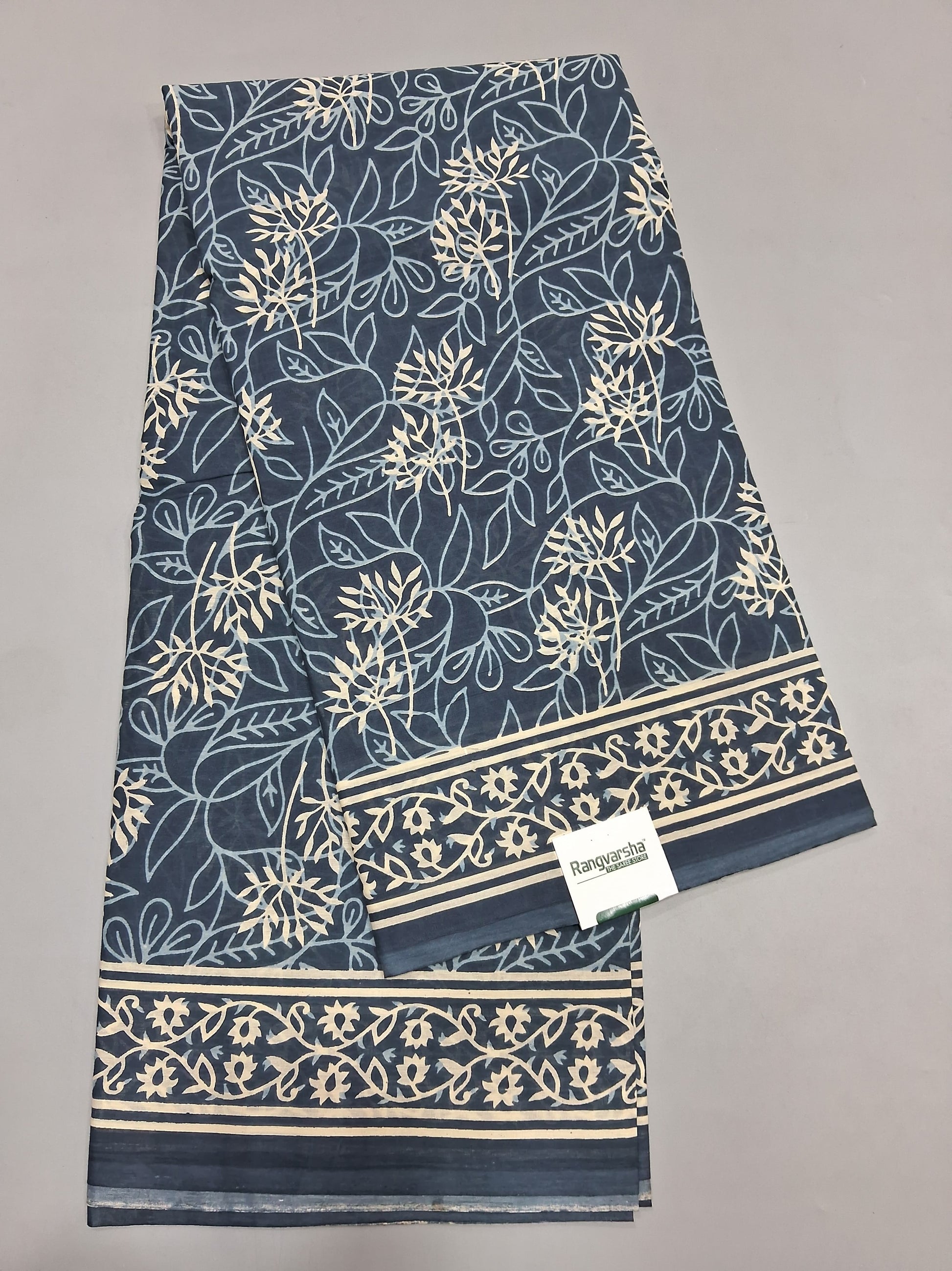Dark Blue Mulmul Cotton Saree