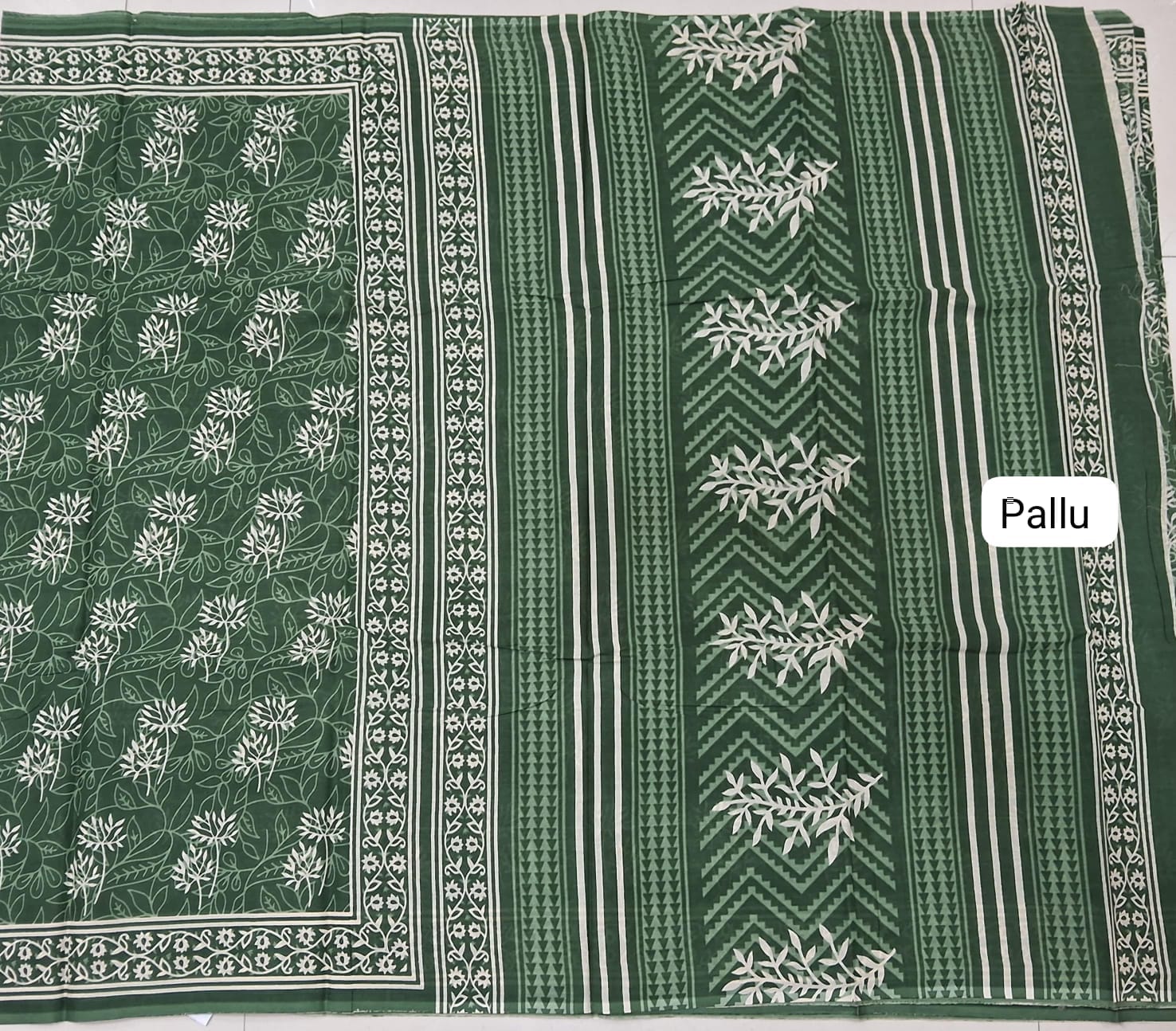 Light Green Mulmul Cotton Saree pallu