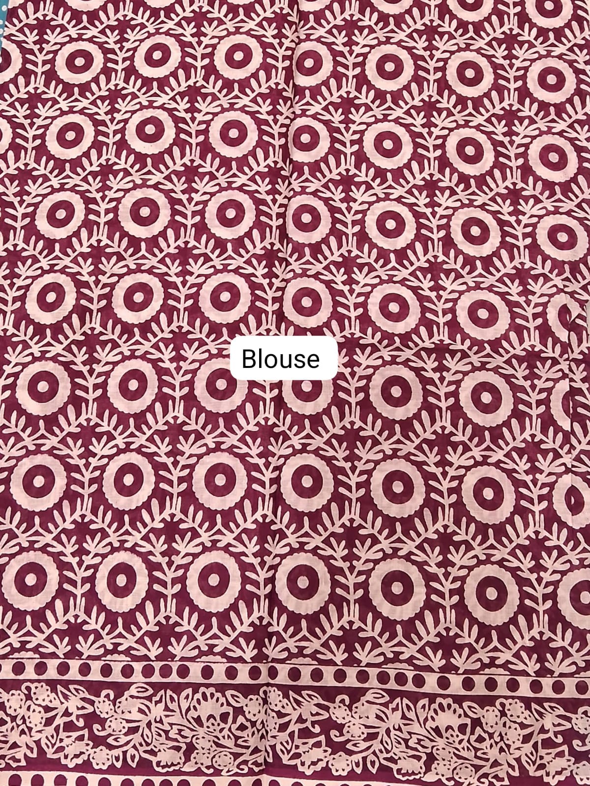 Caribbean Blue Mulmul Cotton Saree blouse