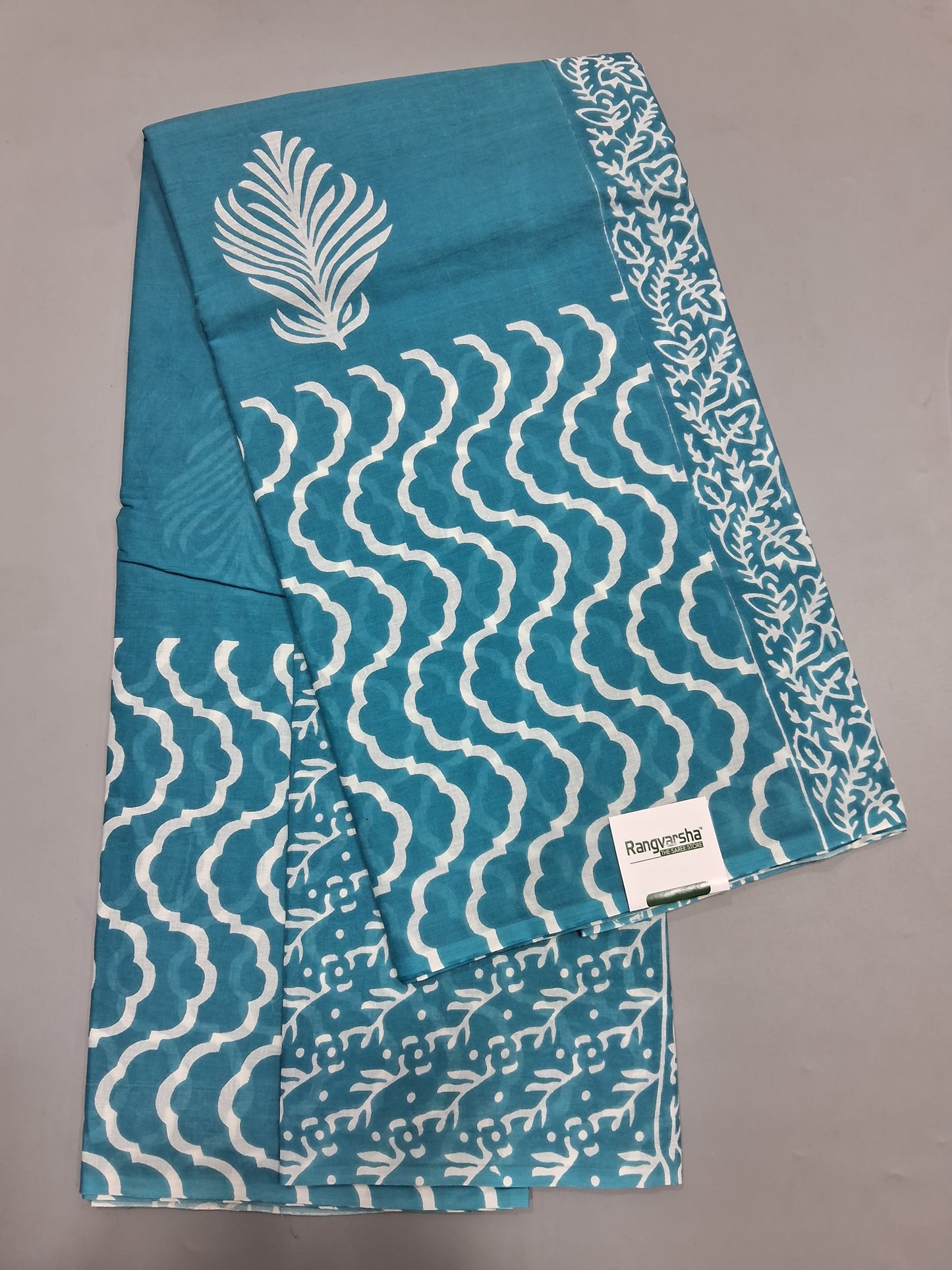 Caribbean Blue Mulmul Cotton Saree