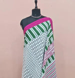Black-White with Green & Magenta Border Mulmul Cotton Saree 1