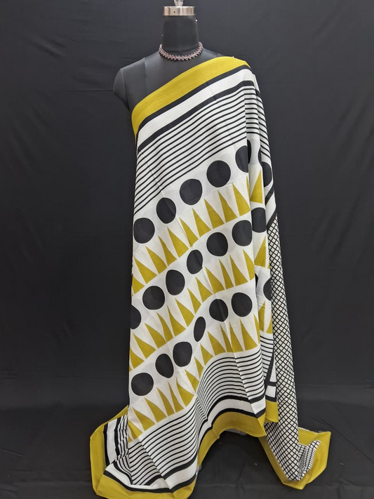 White Mulmul Cotton Traditional saree