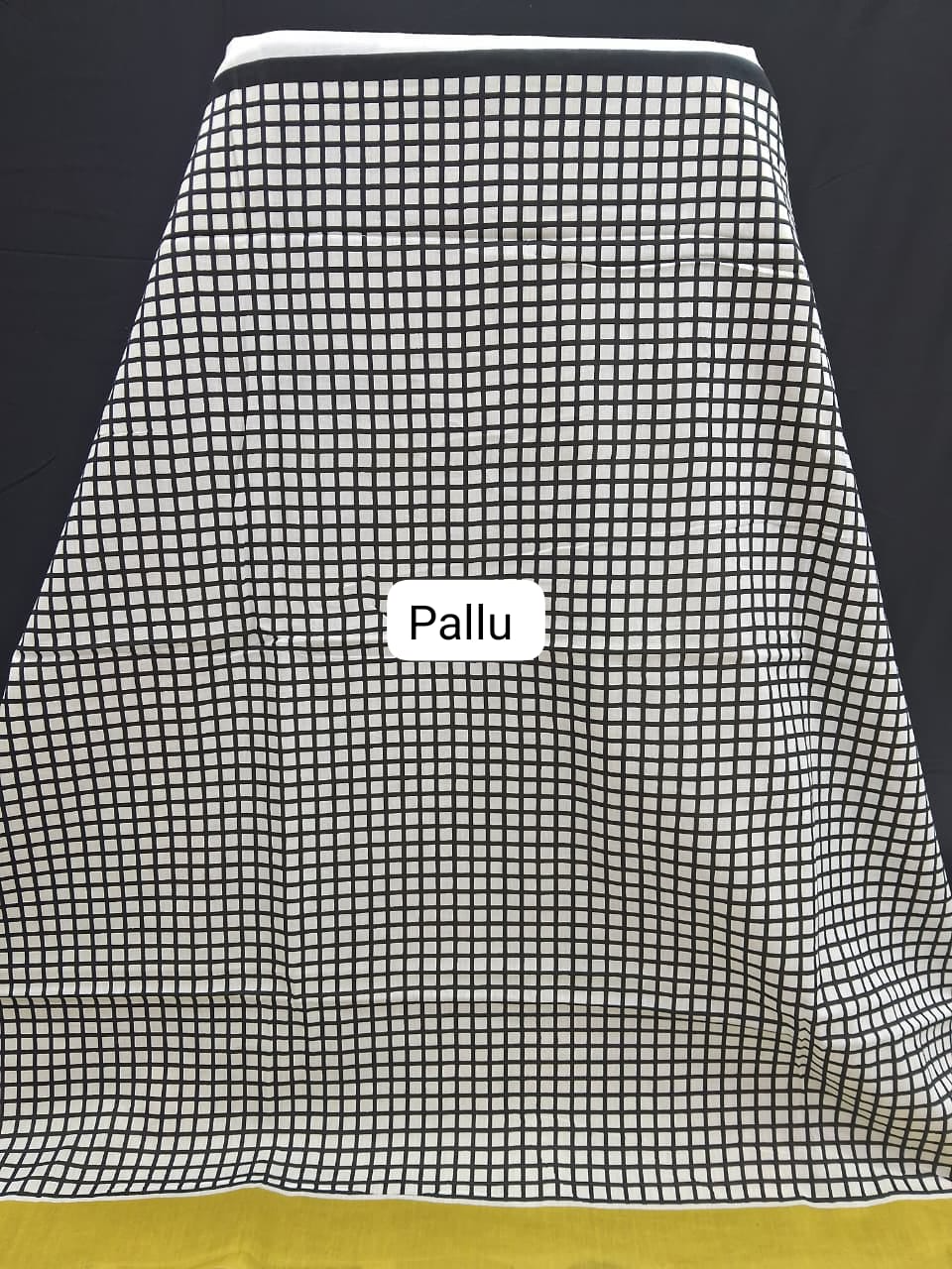 Olive green & Black printed polka dots – Mulmul Cotton Saree pallu