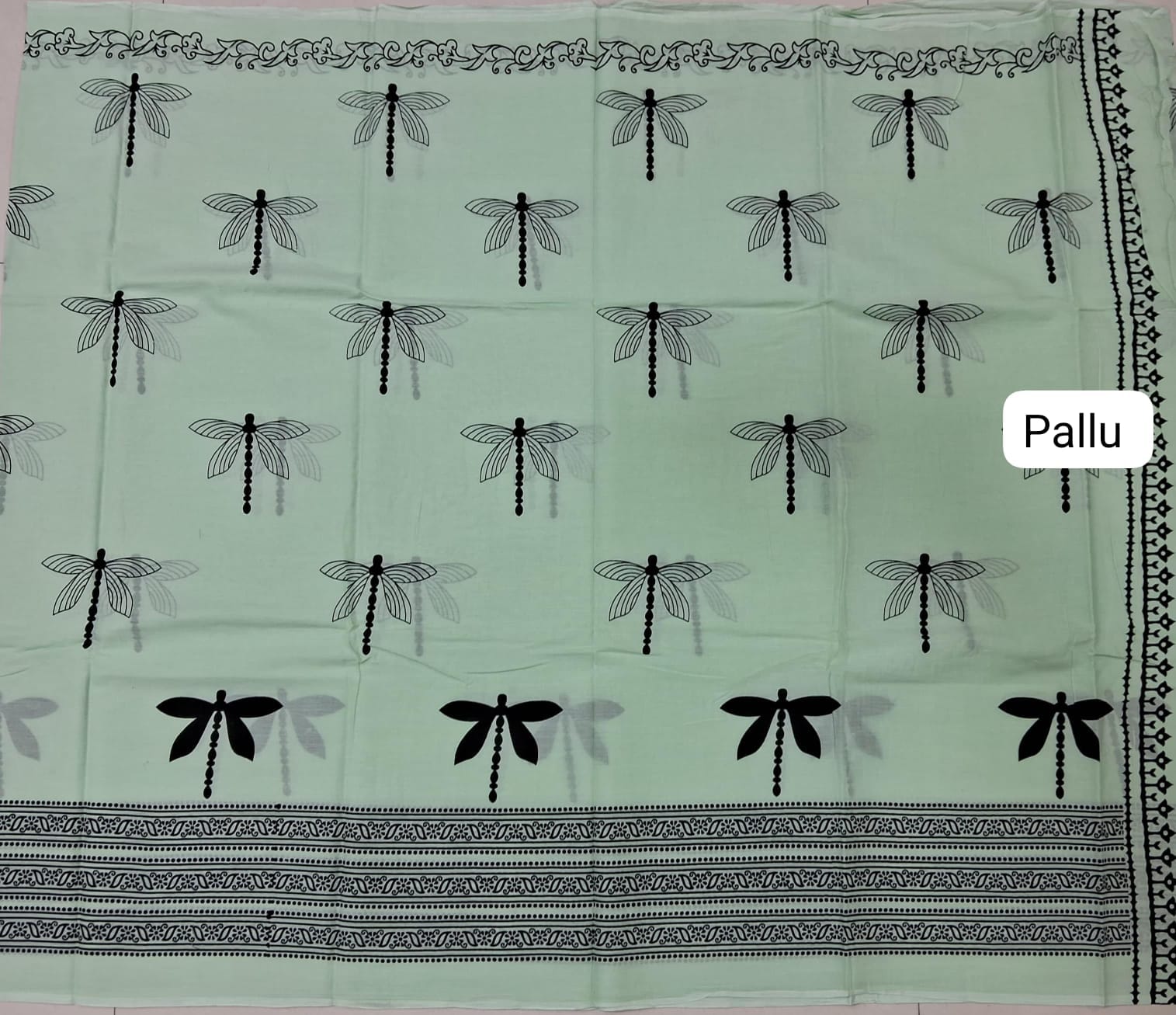 Pista Green Mulmul Cotton Saree pallu