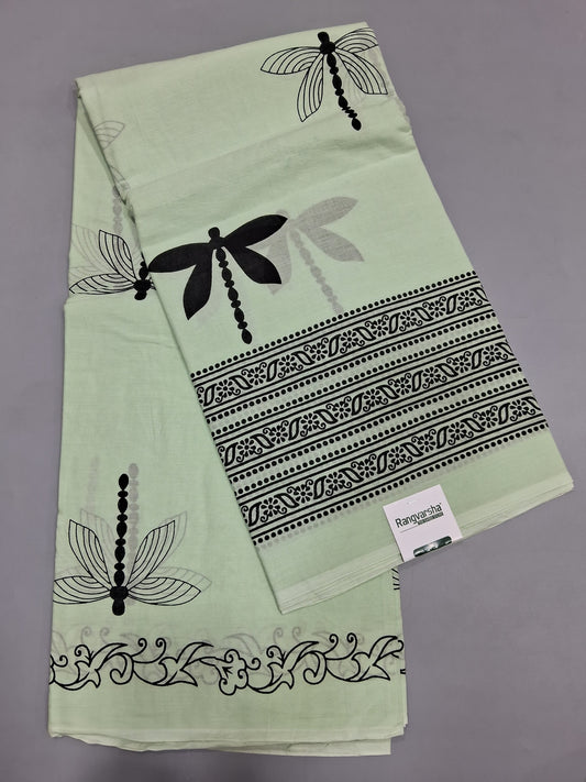 Pista Green Mulmul Cotton Saree