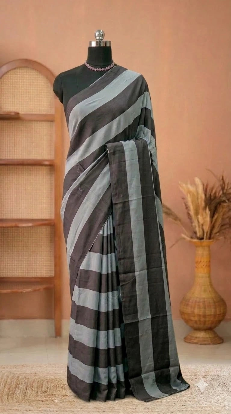 Metal Grey Mulmul Cotton Saree