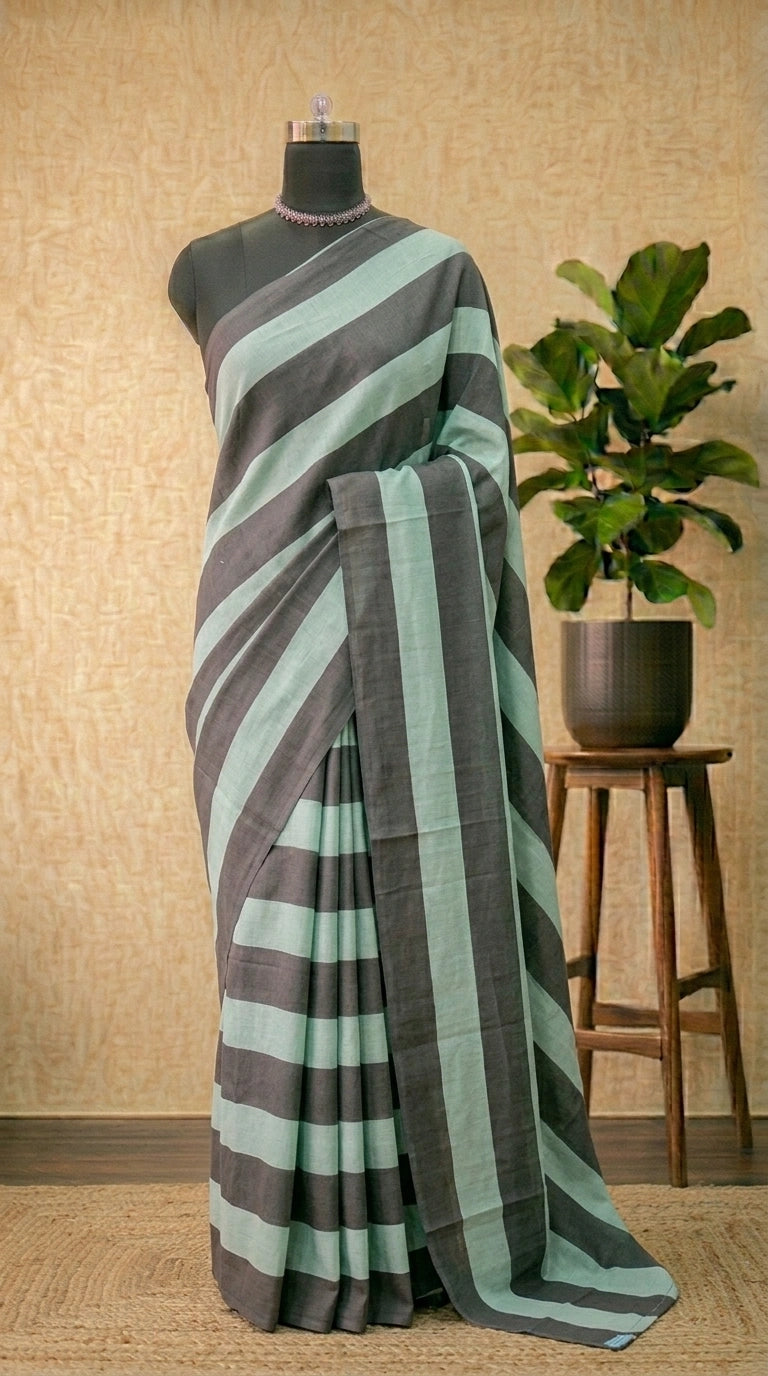 Metal Grey Mulmul Cotton Saree