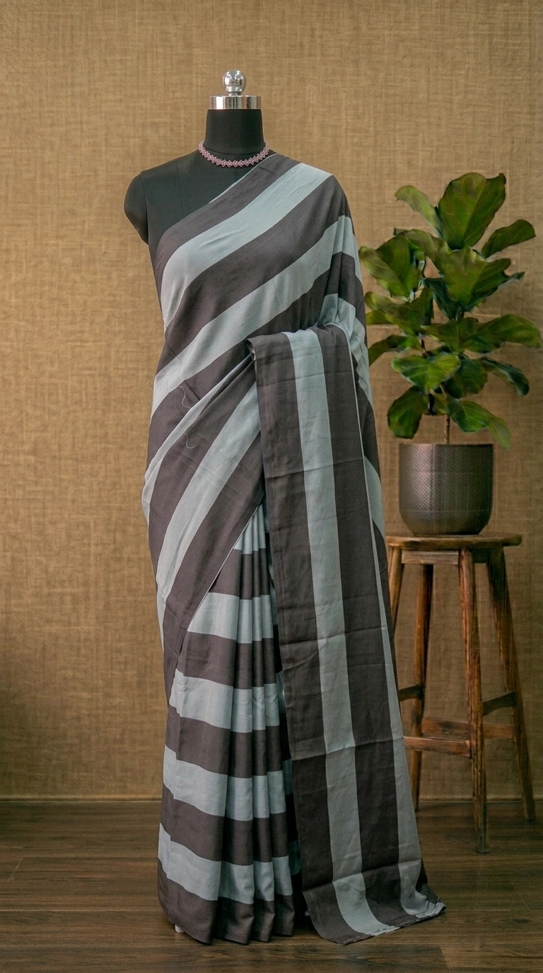 Metal Grey Mulmul Cotton Saree
