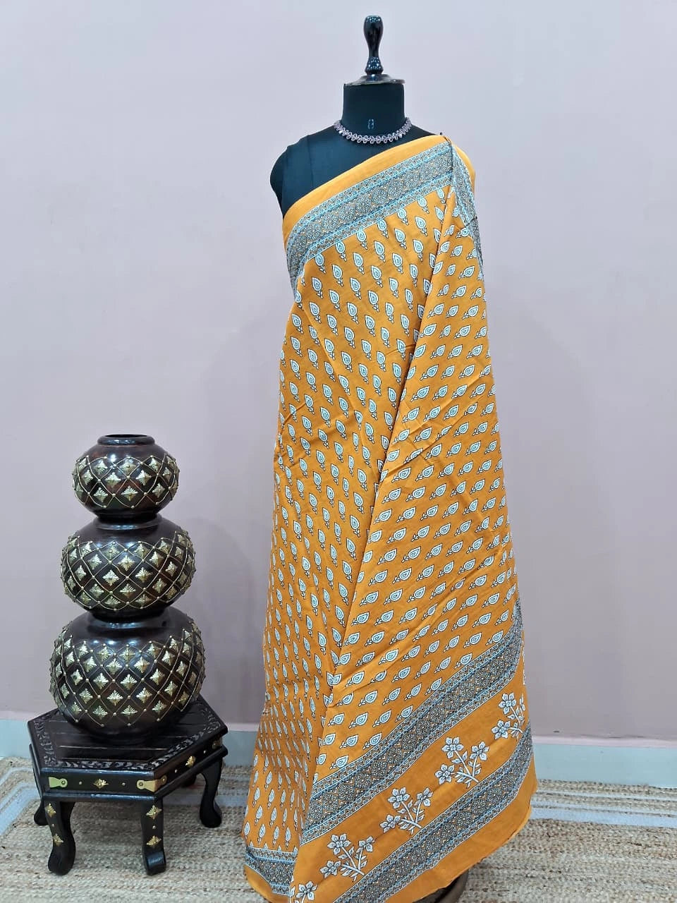 Mustard Ochre Mulmul Cotton Saree 