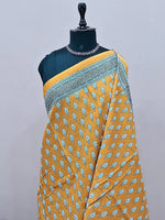 Mustard Ochre Mulmul Cotton Saree 1