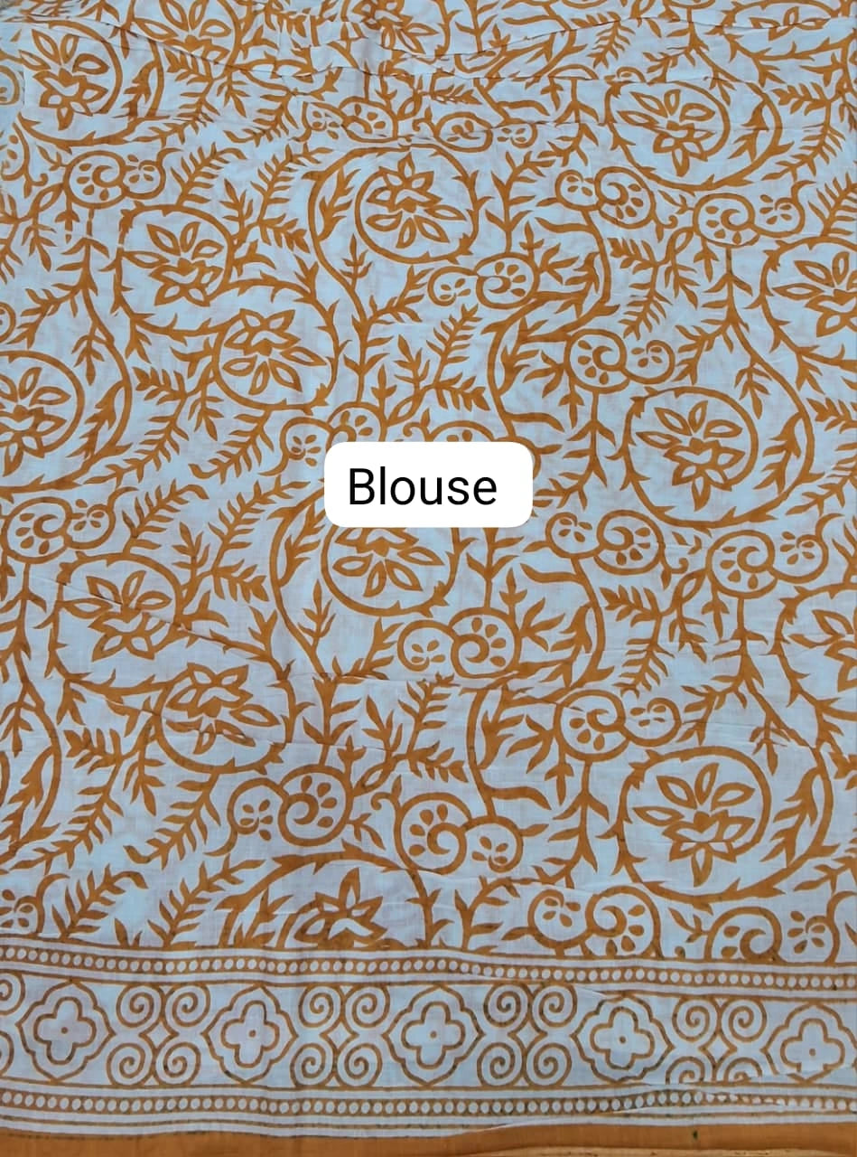 Mustard Ochre Mulmul Cotton Saree Blouse