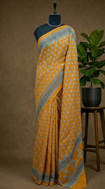 Mustard Ochre Mulmul Cotton Saree 