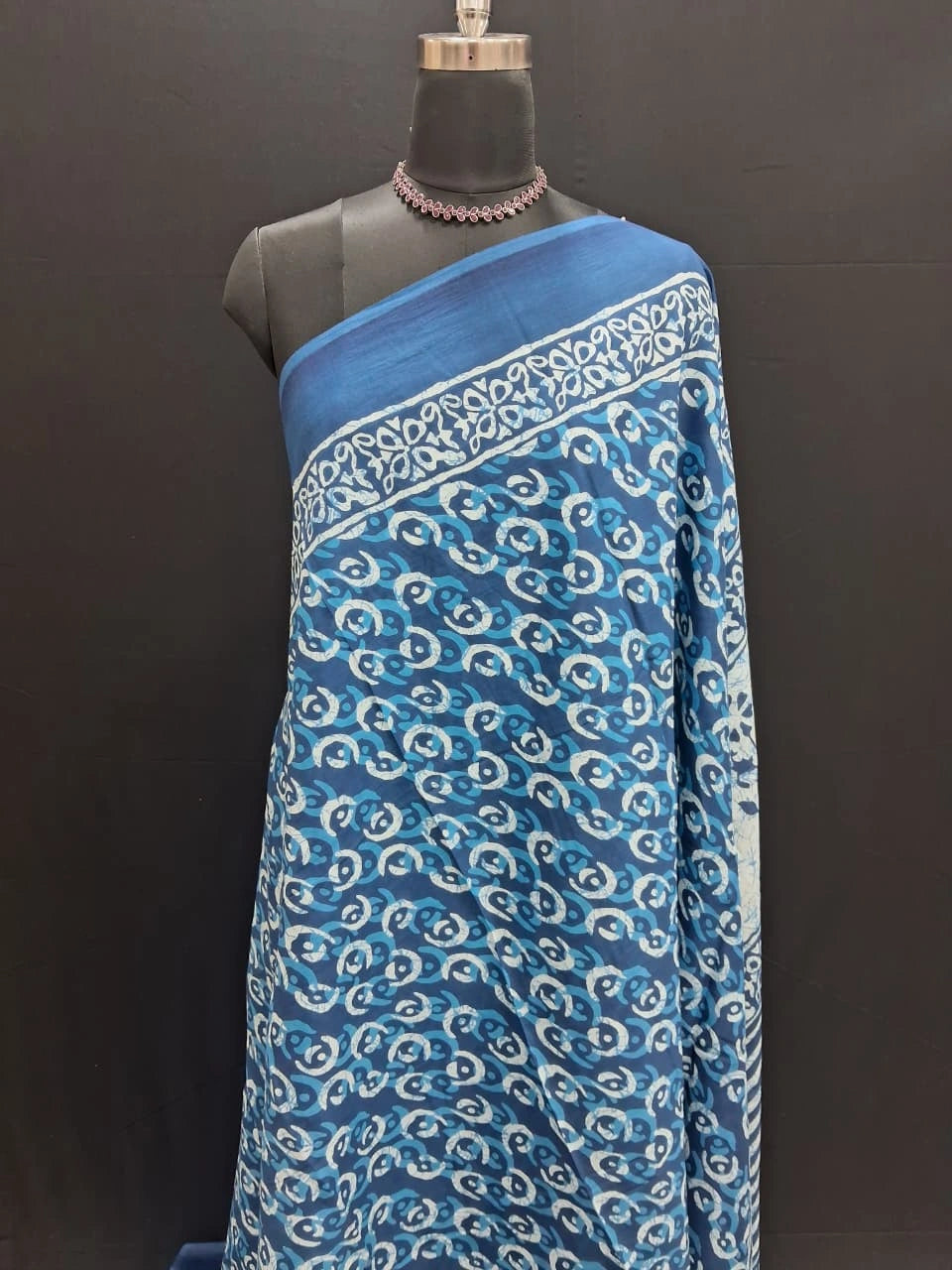 Ocean Breeze Blue & White Handblock Mulmul Cotton