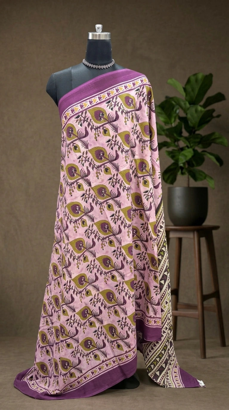 pink and maroon Mulmul Cotton Saree