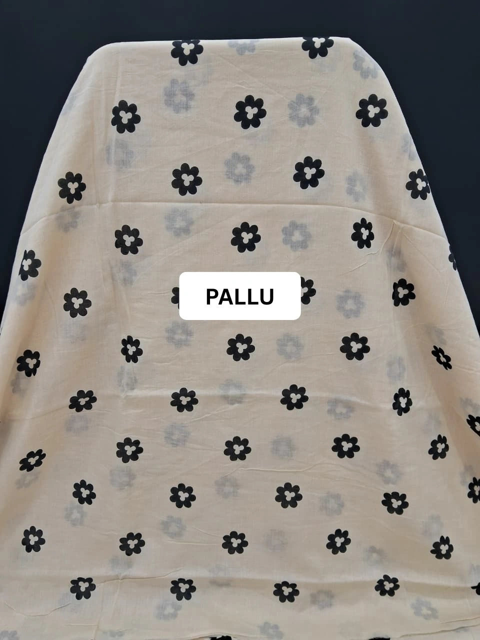 Beige & Black Floral Mulmul Cotton Saree pallu