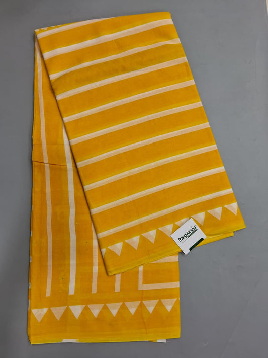 Yellow Mulmul Cotton Saree